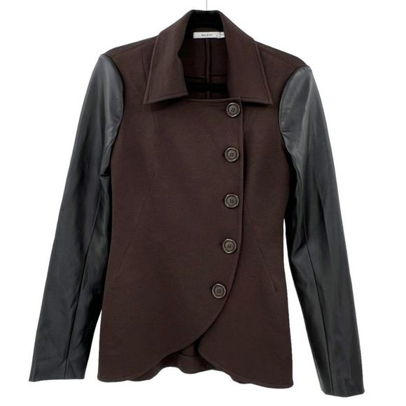 Revolve Bailey 44 Hacker Jacket Buttoned Ponte Knit Faux Leather Sleeve Size S - Picture 1 of 7